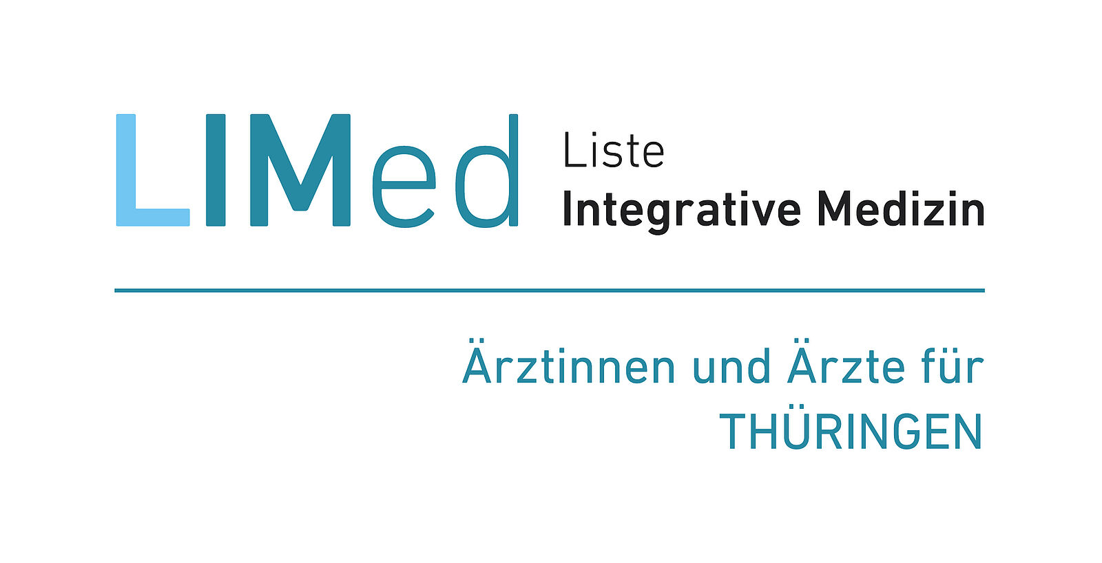 Gezeigt wird das Logo der LIMed Thüringen mit dem Schriftzug Ärztinnen und Ärzte für Thüringen in blau auf weißem Grund.