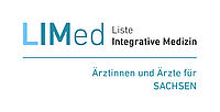 Gezeigt wird das Logo der LIMed Sachsen mit dem Schriftzug Ärztinnen und Ärzte für Sachsen in blau auf weißem Grund.