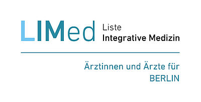 Gezeigt wird das Logo der LIMed Berlin mit dem Schriftzug Ärztinnen und Ärzte für Berlin in blau auf weißem Grund.